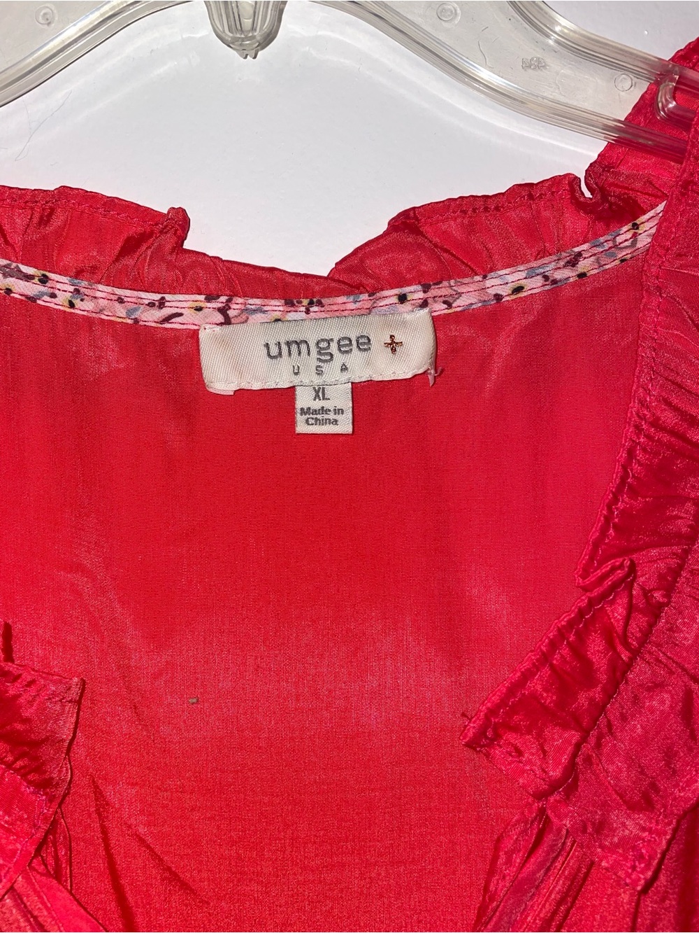 Umgee Red Ruffled Chemise Top with Floral Trim